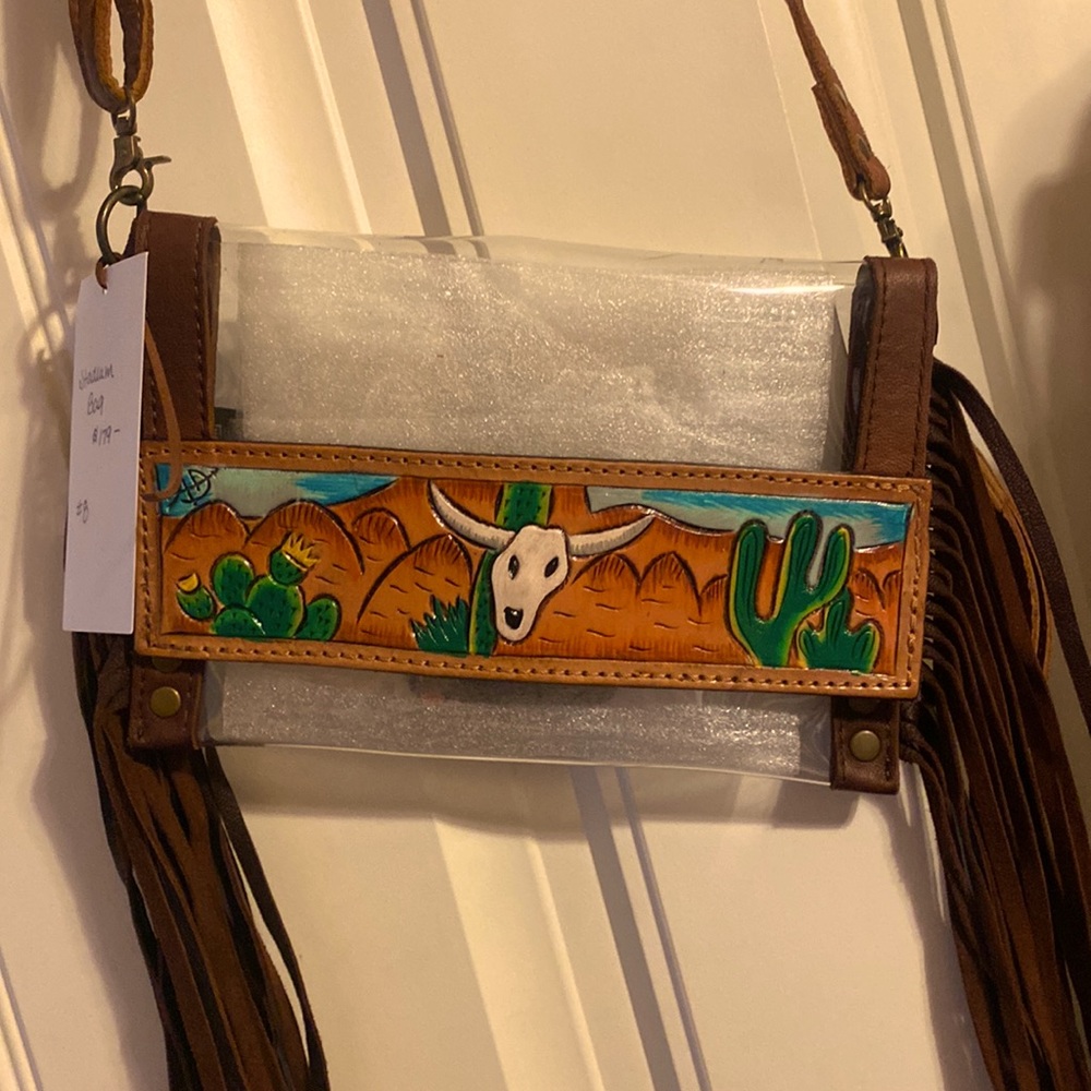 NWT stadium leather fringe crossbody/wristlet bag